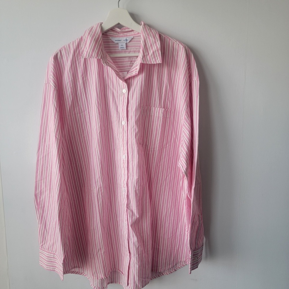 Old navy women's Oversized Button-Down Boyfriend Shirt sz LT chest patch pocket